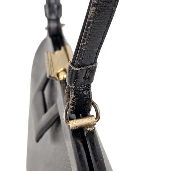 VNT 1970s black leather handbag purse snap lock frame fair condition - Picture 3 of 14